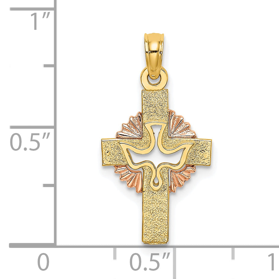 10K Two-Tone 10K Two-Tone Cut-Out Dove On Cross Charm
