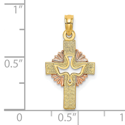 10K Two-Tone 10K Two-Tone Cut-Out Dove On Cross Charm