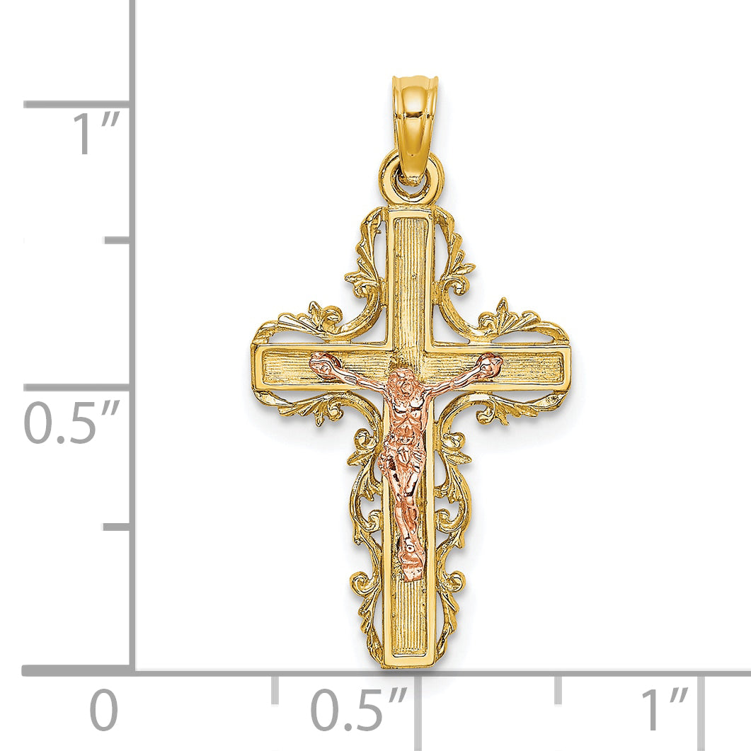 10K Two-Tone 10K Two-Tone W/ Lace Trim Crucifix Charm