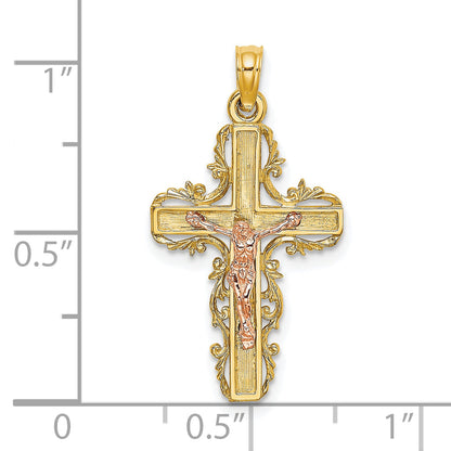 10K Two-Tone 10K Two-Tone W/ Lace Trim Crucifix Charm