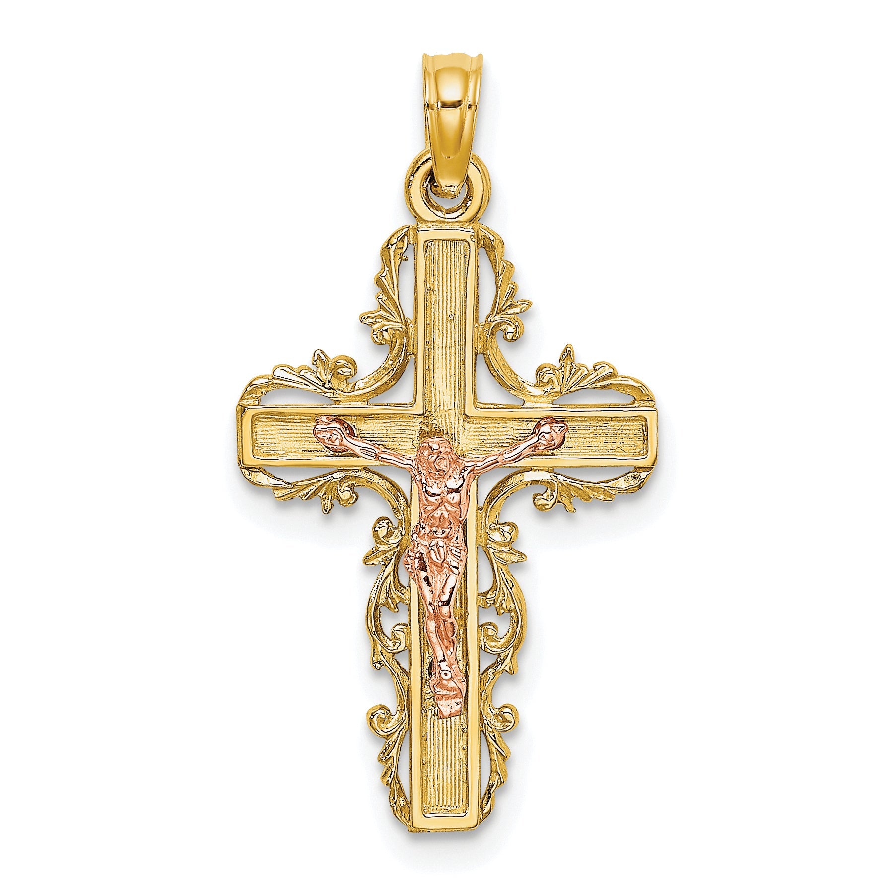 10K Two-Tone 10K Two-Tone W/ Lace Trim Crucifix Charm