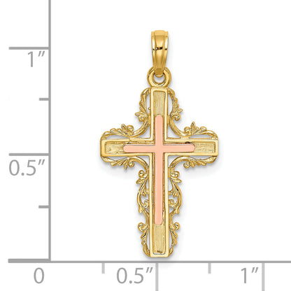 10K Two-Tone 10K Two-Tone W/ Lace Trim Cross Charm