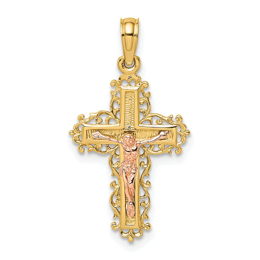 10K Two-Tone 10K Two-Tone Crucifix W/ Lace Trim Charm