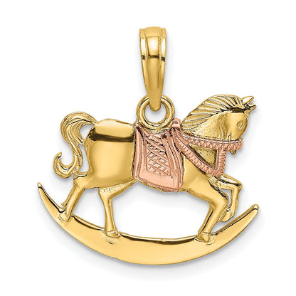 10K Two-Tone Two-Tone 2-D Rocking Horse W/ Saddle Charm