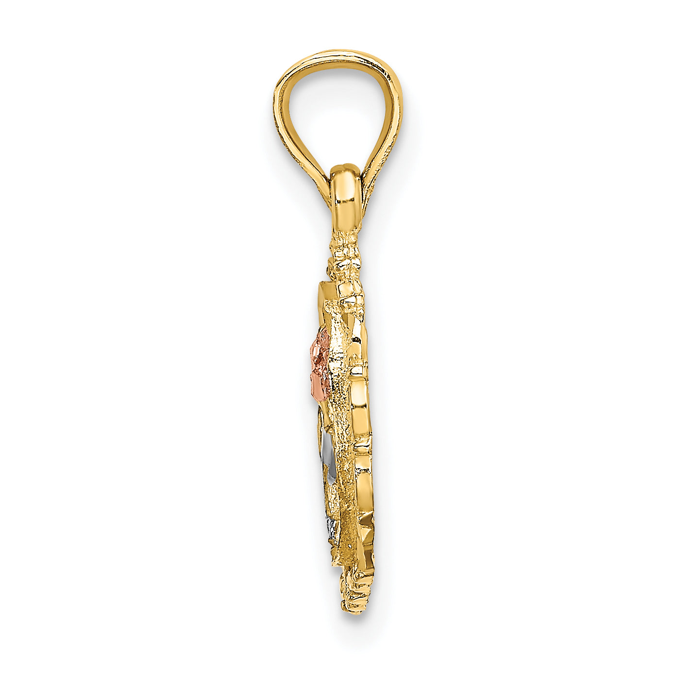 10K Two-Tone 10K W/White Rhodium Rose In Oval Frame Charm