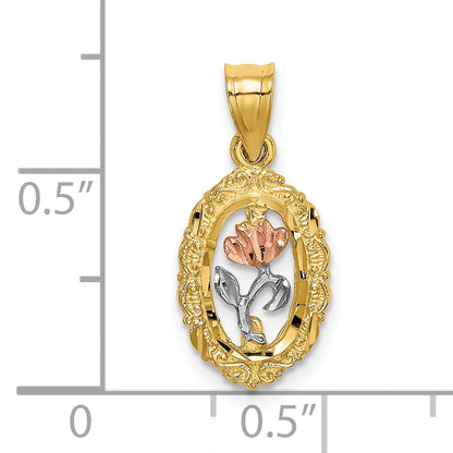 10K Two-Tone 10K W/White Rhodium Rose In Oval Frame Charm