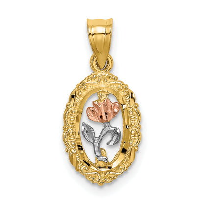 10K Two-Tone 10K W/White Rhodium Rose In Oval Frame Charm