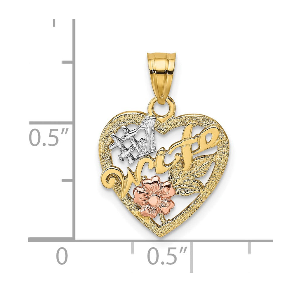 10K Two-Tone Two-Tone W/White Rodium #1 Wife In Heart Charm