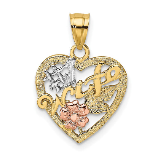 10K Two-Tone Two-Tone W/White Rodium #1 Wife In Heart Charm