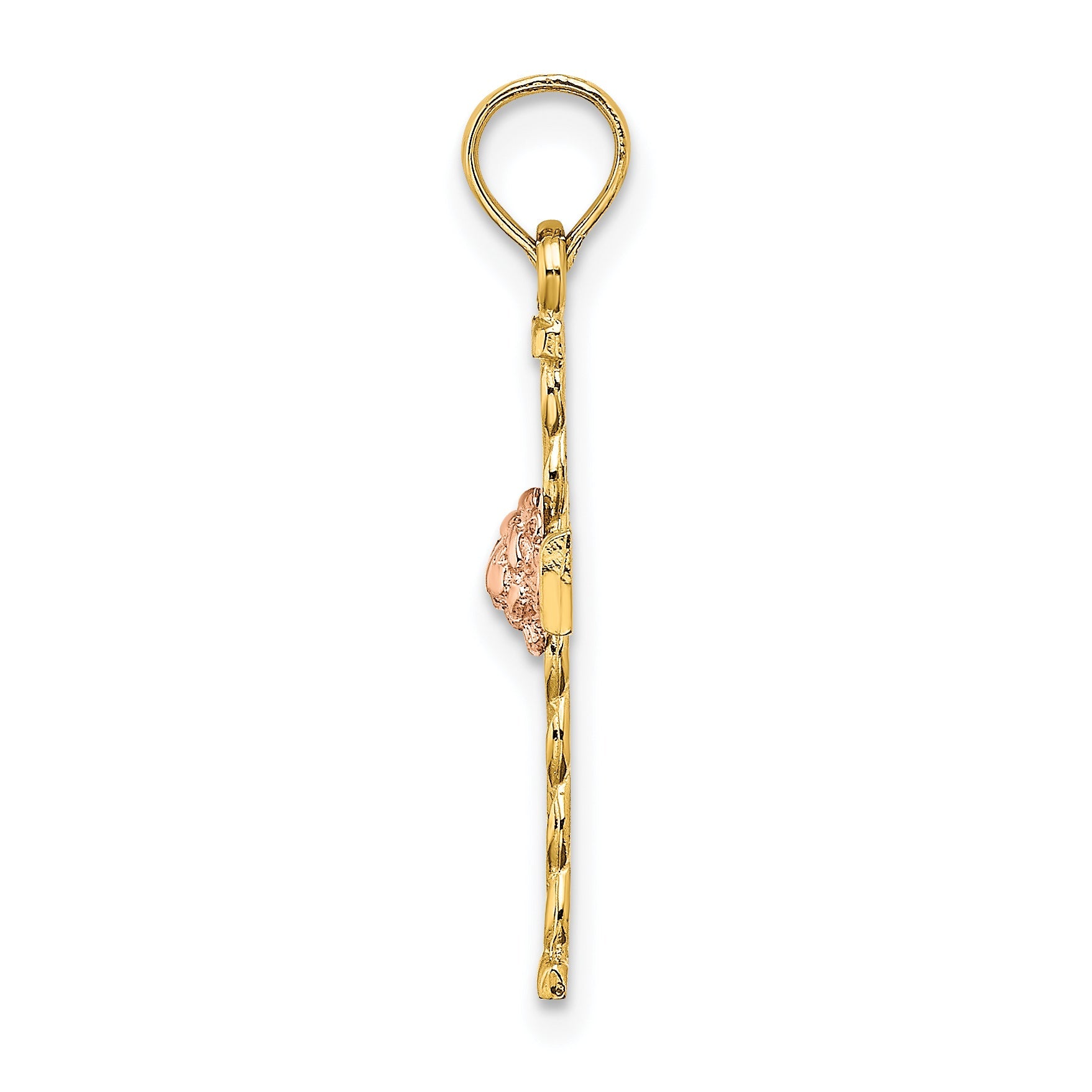 10K Two-Tone 10K Two-Tone Twisted Cross W/ Flower Charm