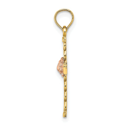 10K Two-Tone 10K Two-Tone Twisted Cross W/ Flower Charm