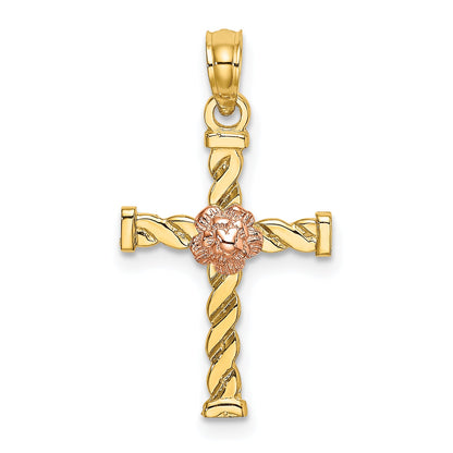 10K Two-Tone 10K Two-Tone Twisted Cross W/ Flower Charm