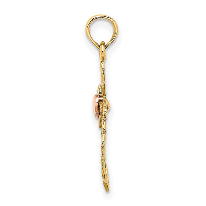 10K Two-Tone 10K Two-Tone Cross W/ Heart Charm