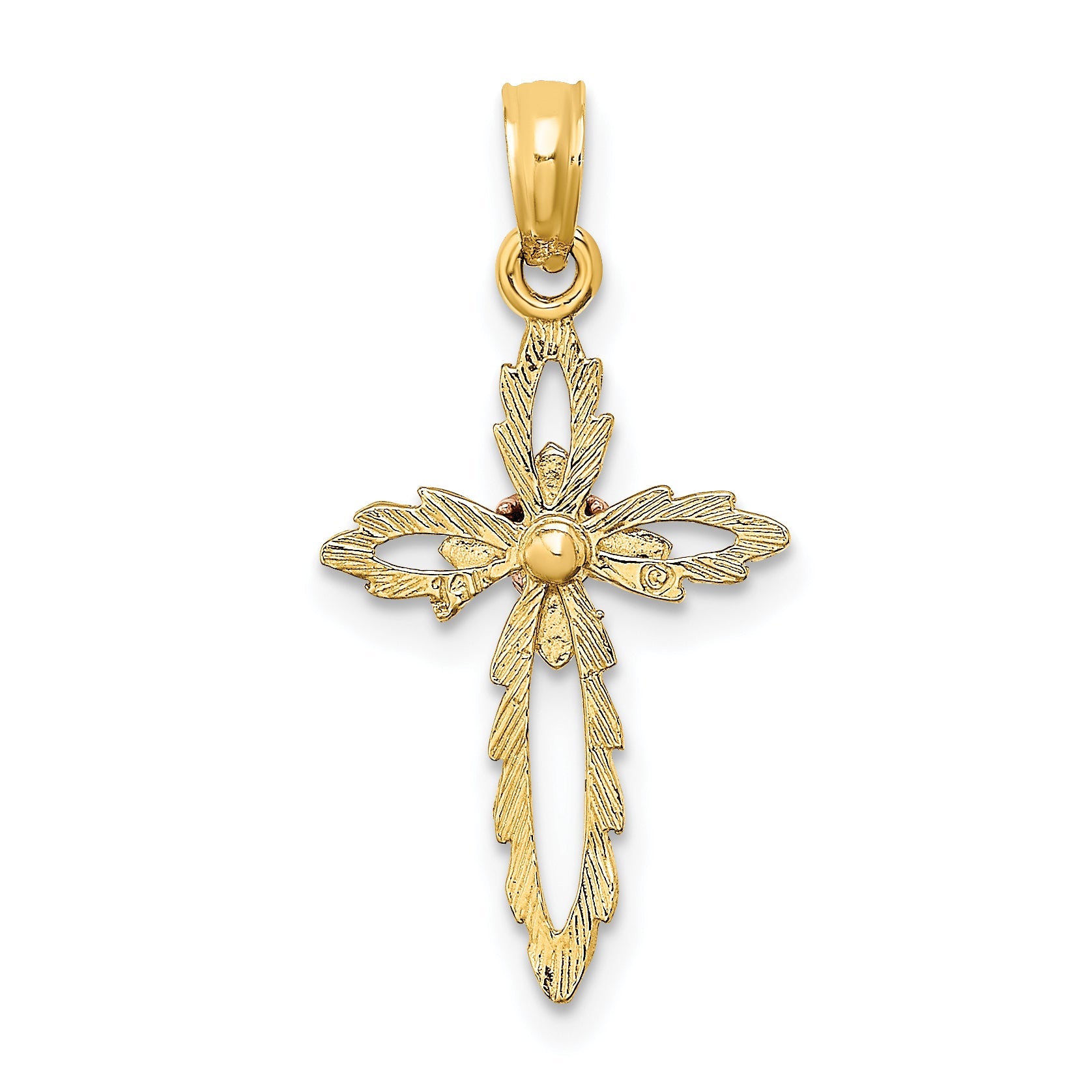 10K Two-Tone 10K Two-Tone Cross W/ Heart Charm