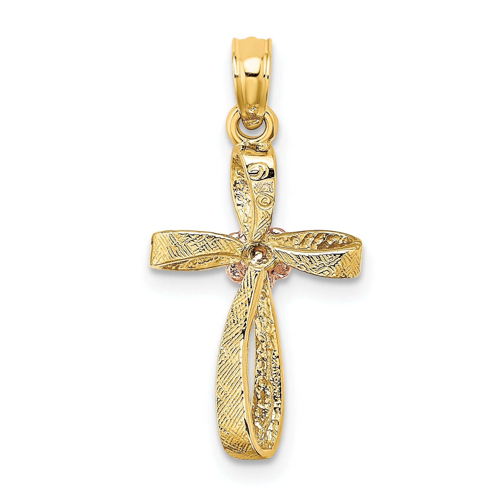 10K Two-Tone 10K Two-Tone Twisted Cross W/ Heart Charm