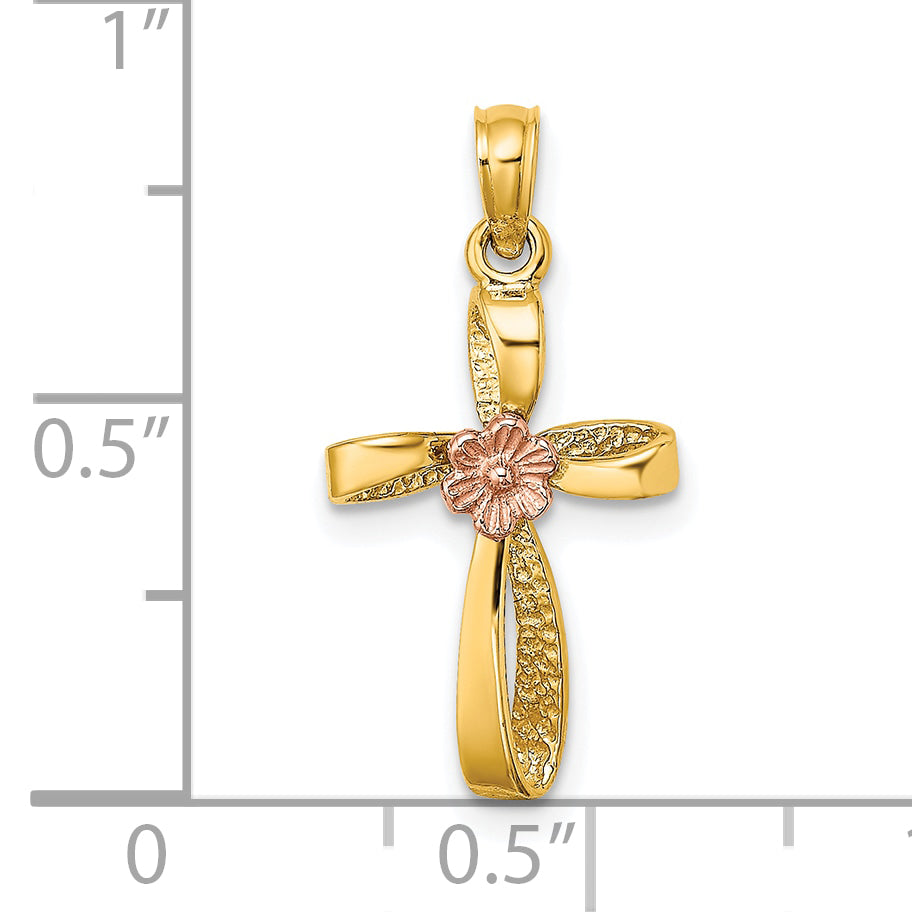10K Two-Tone 10K Two-Tone Twisted Cross W/ Heart Charm