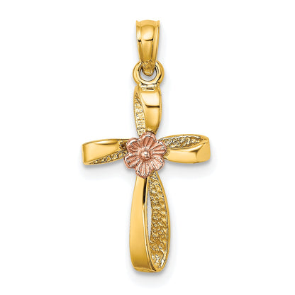 10K Two-Tone 10K Two-Tone Twisted Cross W/ Heart Charm