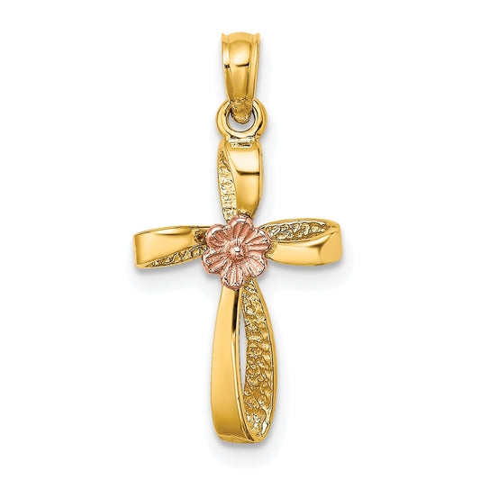 10K Two-Tone 10K Two-Tone Twisted Cross W/ Heart Charm