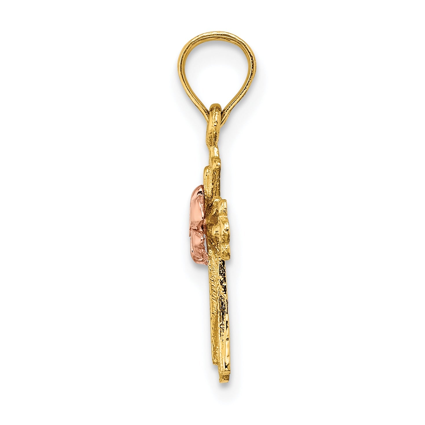 10K Two-Tone Two-Tone Cross W/ Small Flower Charm