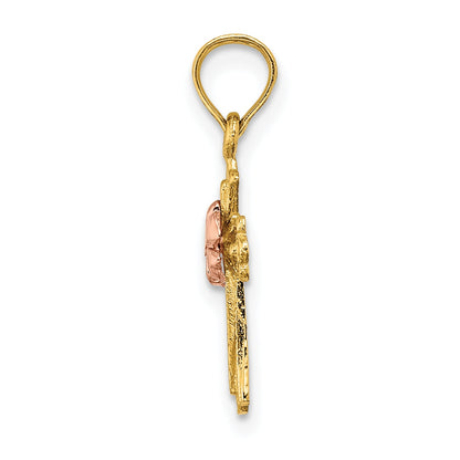 10K Two-Tone Two-Tone Cross W/ Small Flower Charm