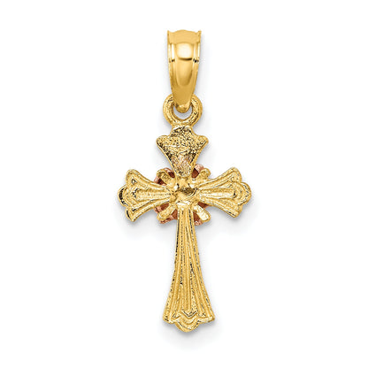 10K Two-Tone Two-Tone Cross W/ Small Flower Charm