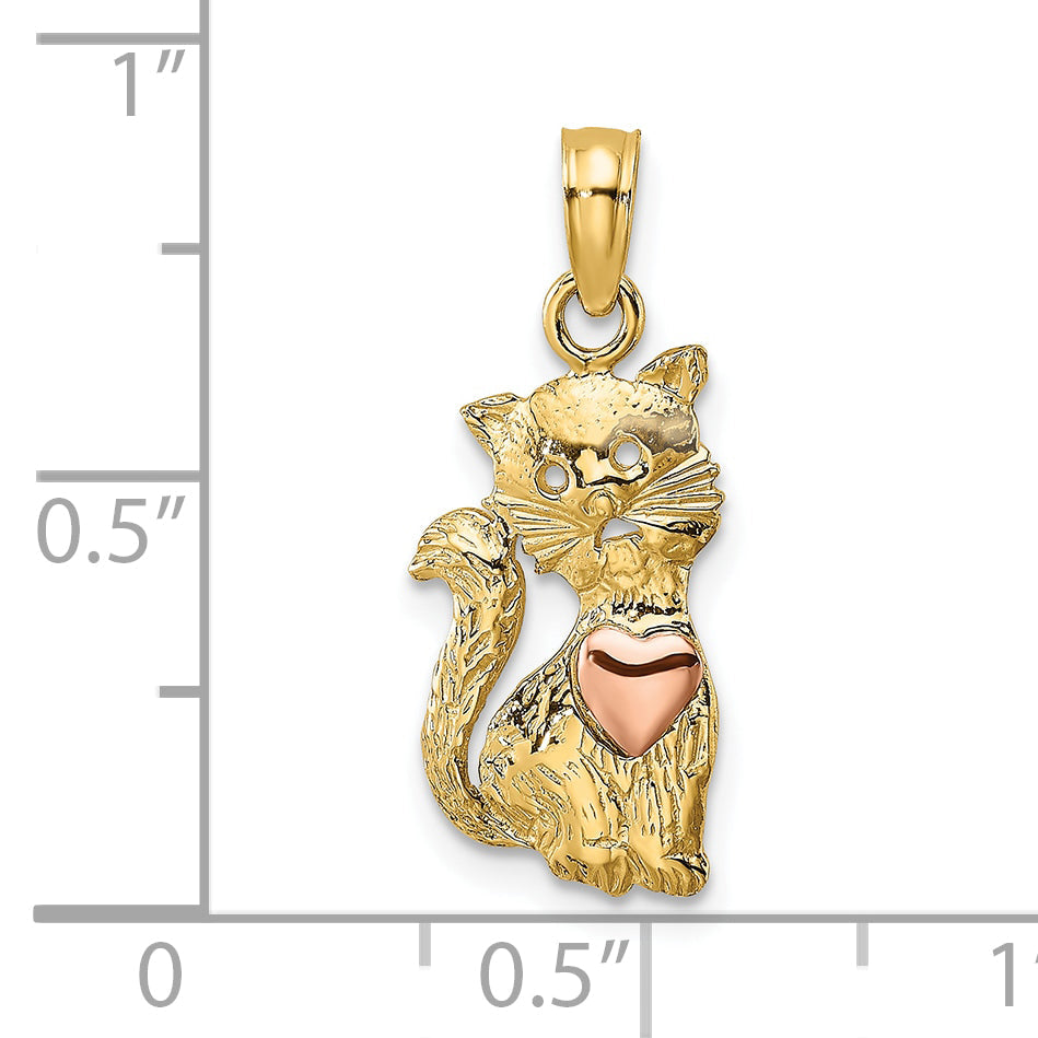 10K Two-Tone Two-Tone Cat W/ Heart Charm