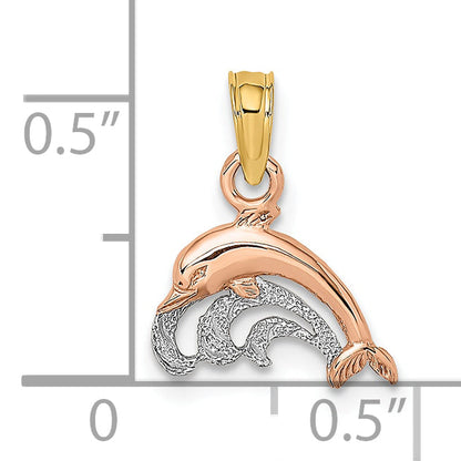 10K Two-Tone 10K Two-Tone W/White Rhodium Dolphin And Wave Charm
