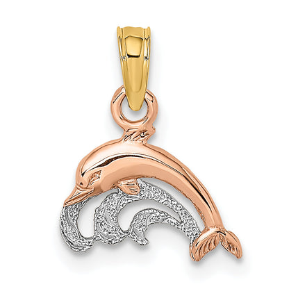 10K Two-Tone 10K Two-Tone W/White Rhodium Dolphin And Wave Charm