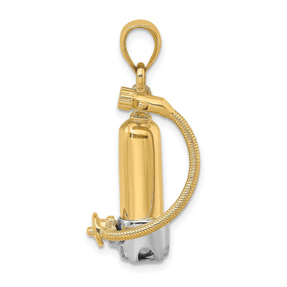 10K Yellow W/Rhodium 10K 3-D Single Scuba Tank W/ Hose Charm