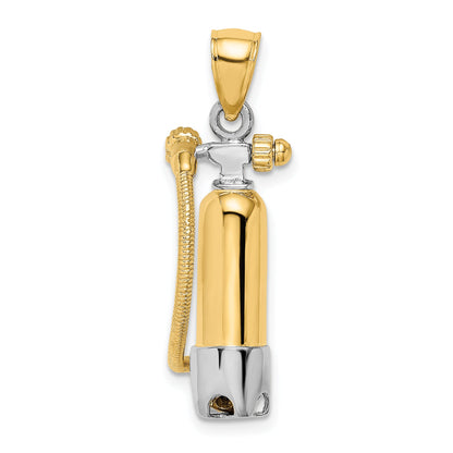 10K Yellow W/Rhodium 10K 3-D Single Scuba Tank W/ Hose Charm
