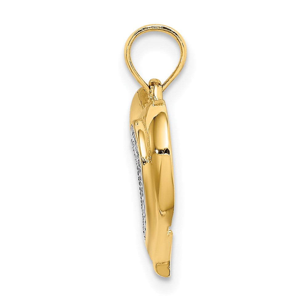 10K Yellow W/Rhodium 10K W/ Rhodium Polished And Textured Heart Charm