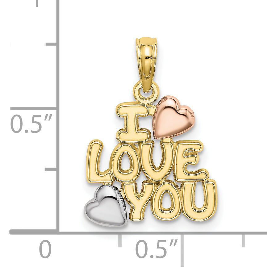 10K Tri Color 10K Tri-Color I Love You W/ Hearts Charm