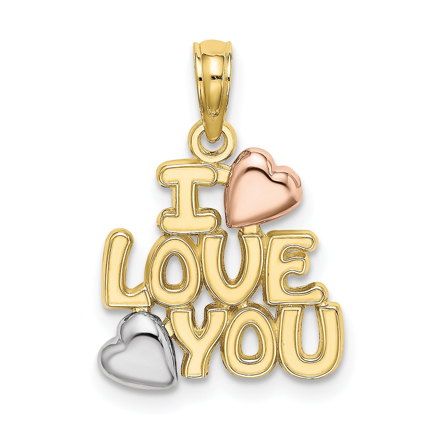 10K Tri Color 10K Tri-Color I Love You W/ Hearts Charm