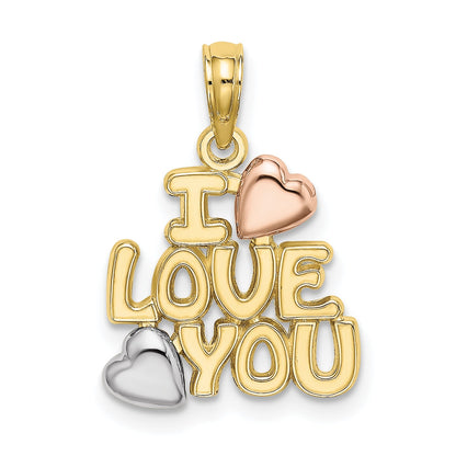 10K Tri Color 10K Tri-Color I Love You W/ Hearts Charm