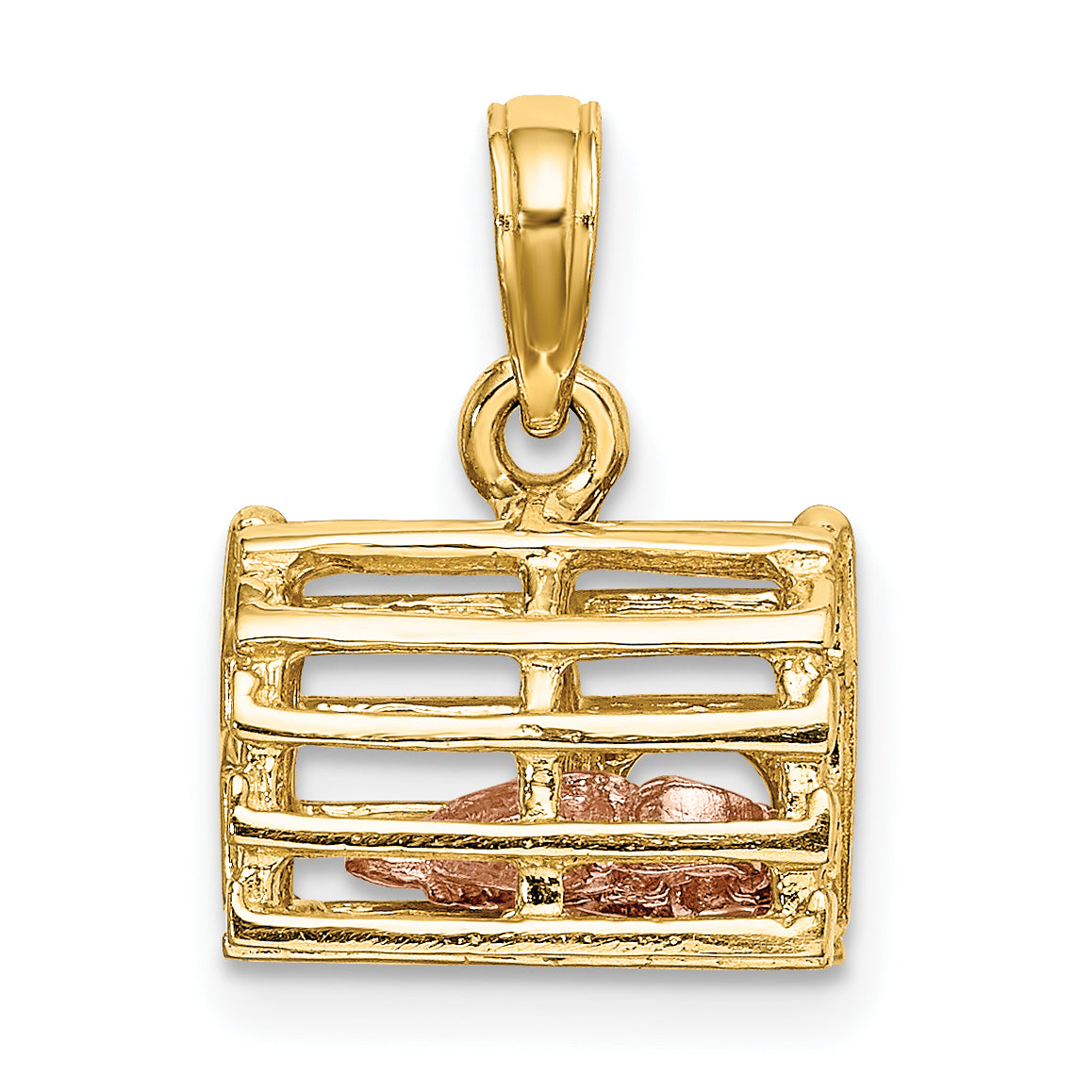10K Two-Tone 10K 3D Lobster Trap W/Moveable Pendant