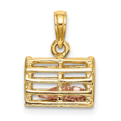 10K Two-Tone 10K 3D Lobster Trap W/Moveable Pendant