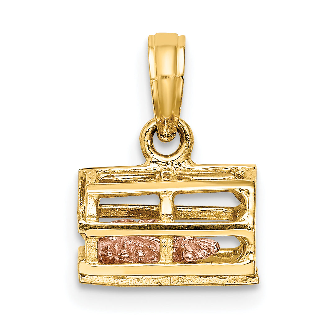 10K Two-Tone 10K 3D Lobster Trap W/Moveable Pendant