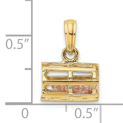 10K Two-Tone 10K 3D Lobster Trap W/Moveable Pendant