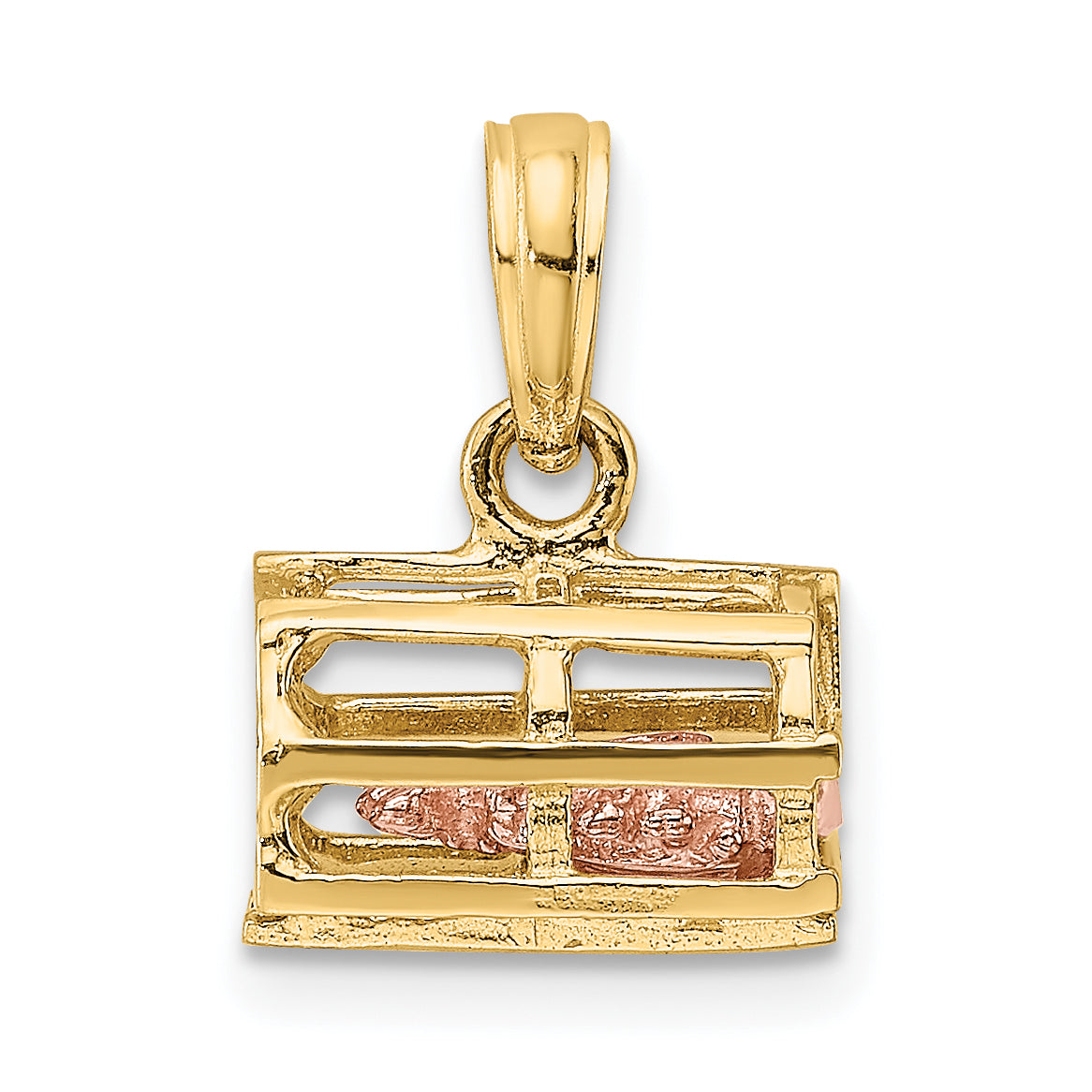 10K Two-Tone 10K 3D Lobster Trap W/Moveable Pendant