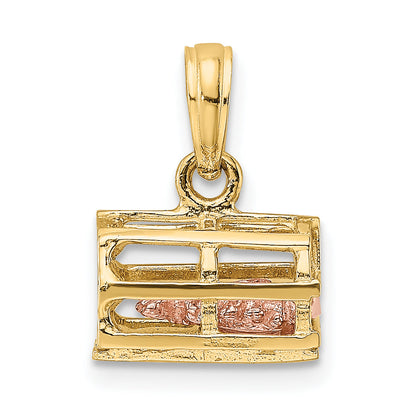 10K Two-Tone 10K 3D Lobster Trap W/Moveable Pendant