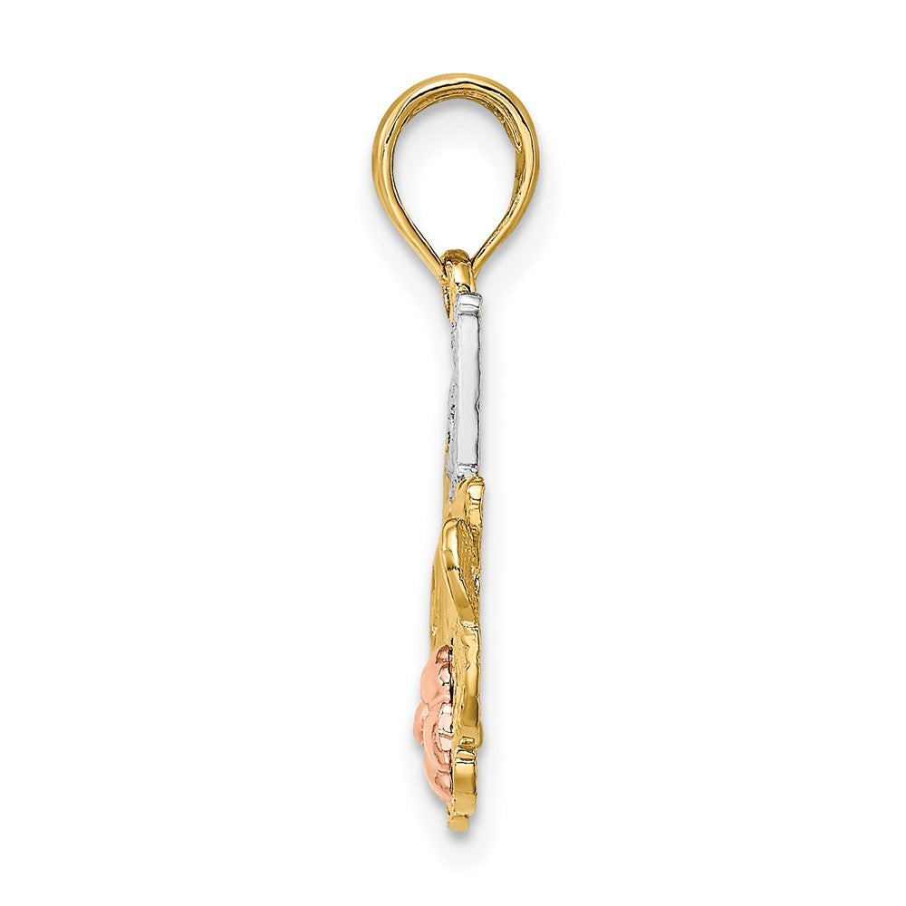 10K Two-Tone W/White Rhodium #1 Mom W/ Flower Charm