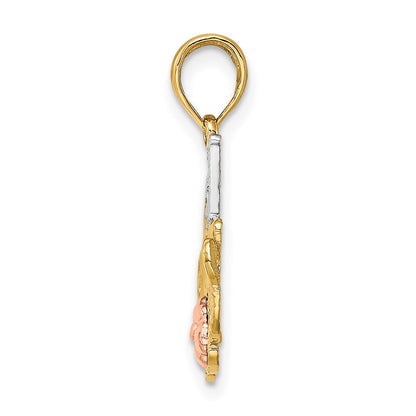 10K Two-Tone W/White Rhodium #1 Mom W/ Flower Charm