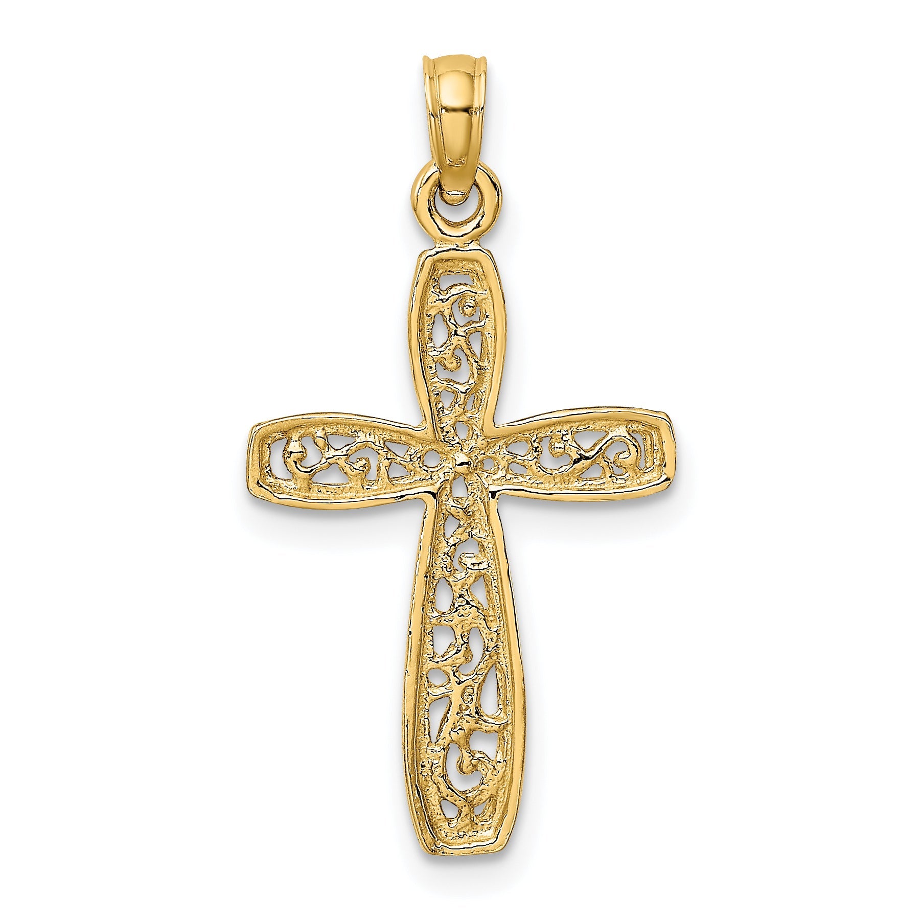 10K Yellow W/Rhodium 10K W/ Rhodium Filigree Cross Charm
