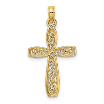 10K Yellow W/Rhodium 10K W/ Rhodium Filigree Cross Charm