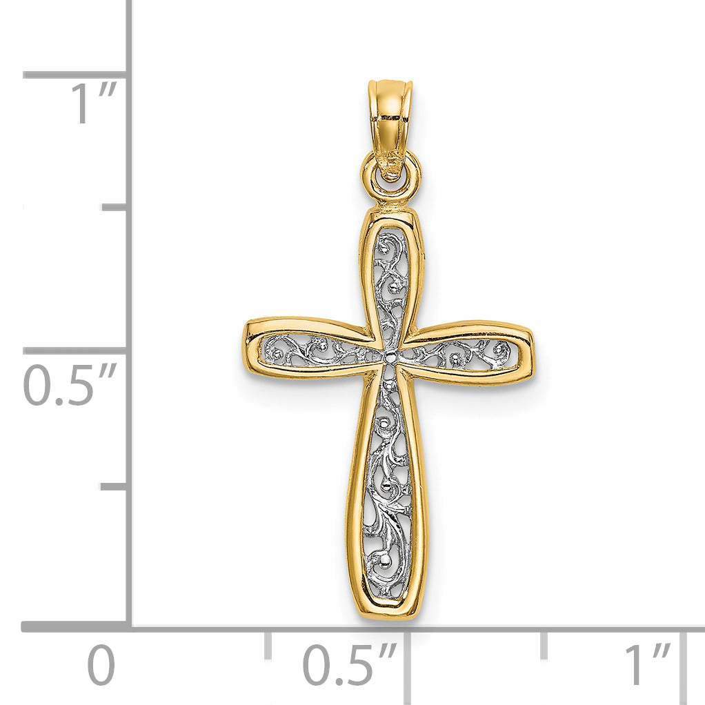 10K Yellow W/Rhodium 10K W/ Rhodium Filigree Cross Charm
