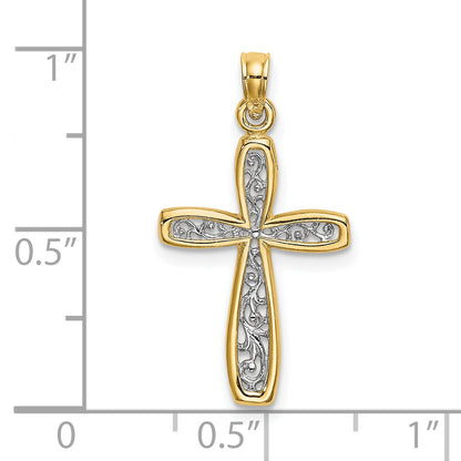10K Yellow W/Rhodium 10K W/ Rhodium Filigree Cross Charm