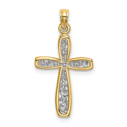 10K Yellow W/Rhodium 10K W/ Rhodium Filigree Cross Charm