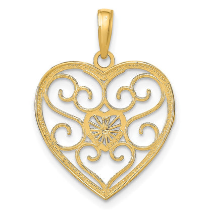 10K Yellow W/Rhodium Filigree Beaded Heart Charm