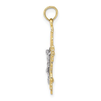 10K Two-Tone 10K Textured W/ Lace Trim Crucifix Charm