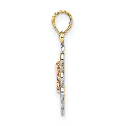 10K Two-Tone 10K W/Rhodium Small Angel In Heart Charm